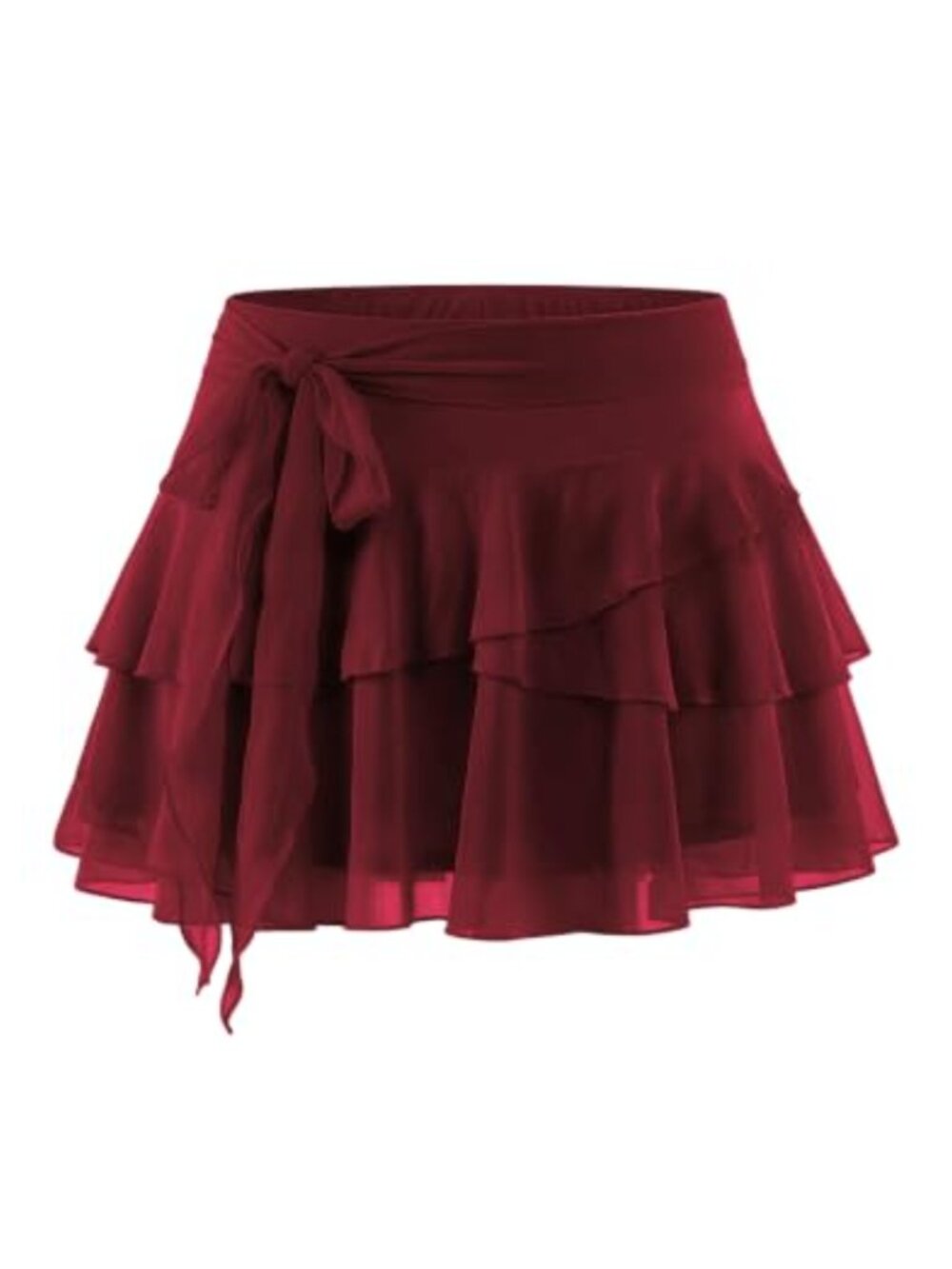 Women's Mesh Mini Skort Lace Layered Ruffle Trim Flowy Boho Micro Skirt